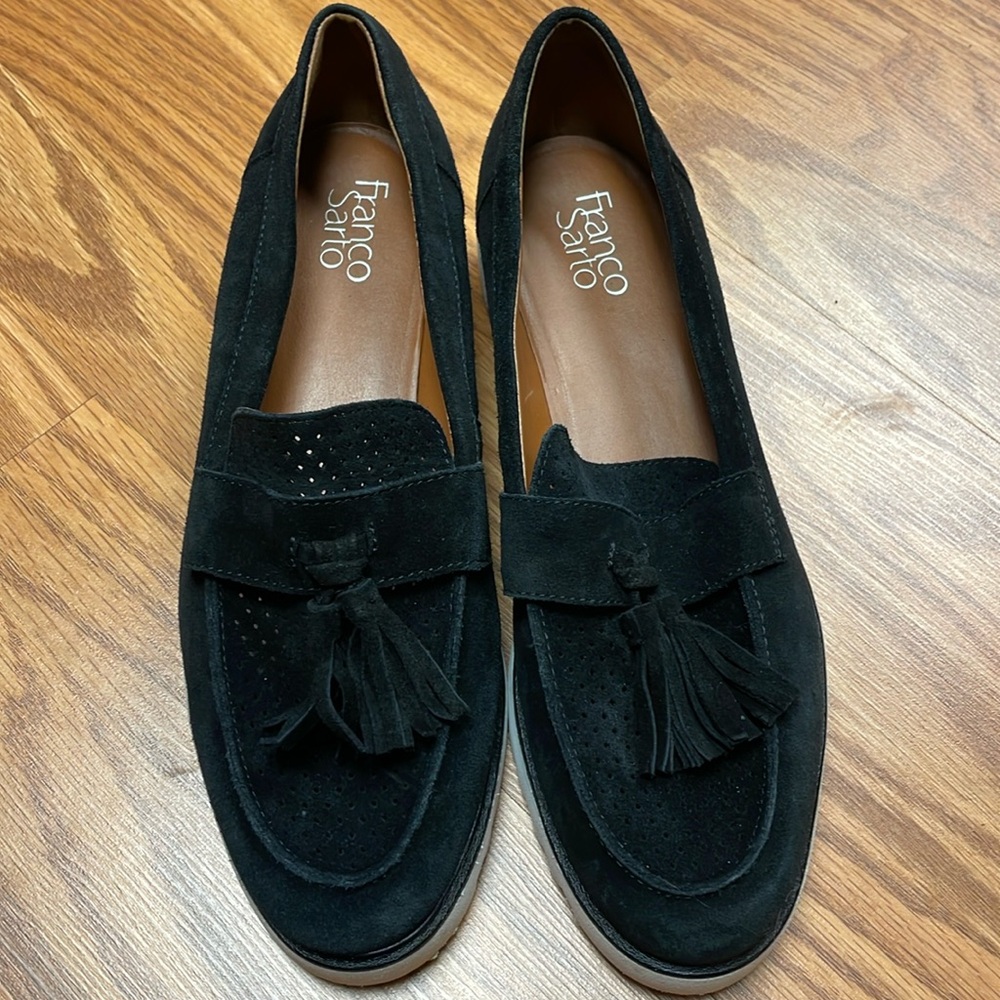 Franco Sarto Black Suede Tassel Loafers